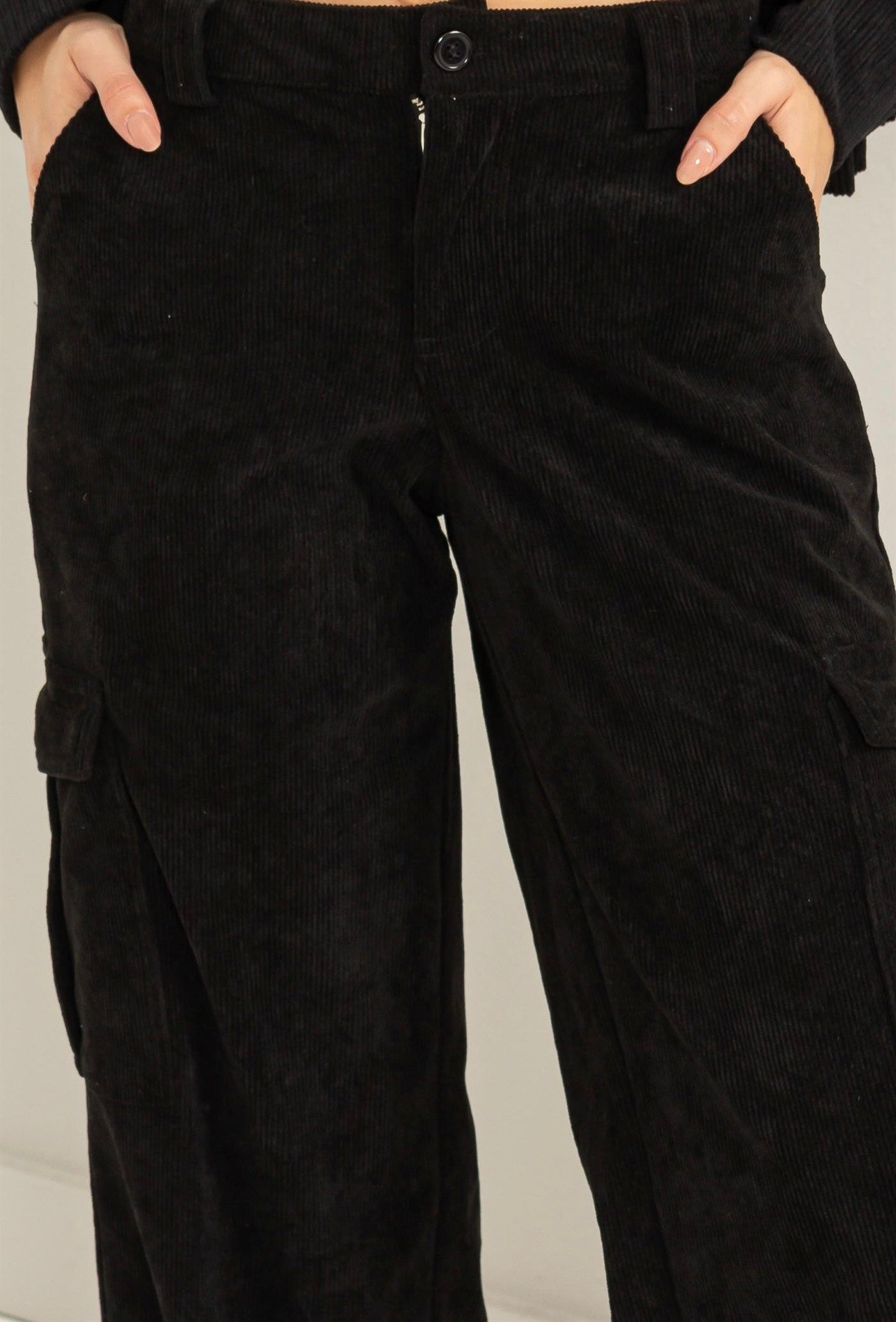 Black Corduroy Cargo Pant